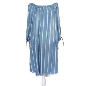 STANDARD GRACE Off The Shoulder Striped 3/4 Sleeve Shirt Dress Pockets Size XL
